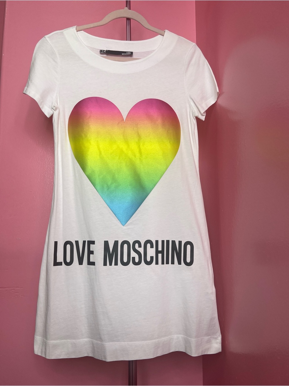 Moschino White Tee Dress with Gradient Pink Heart